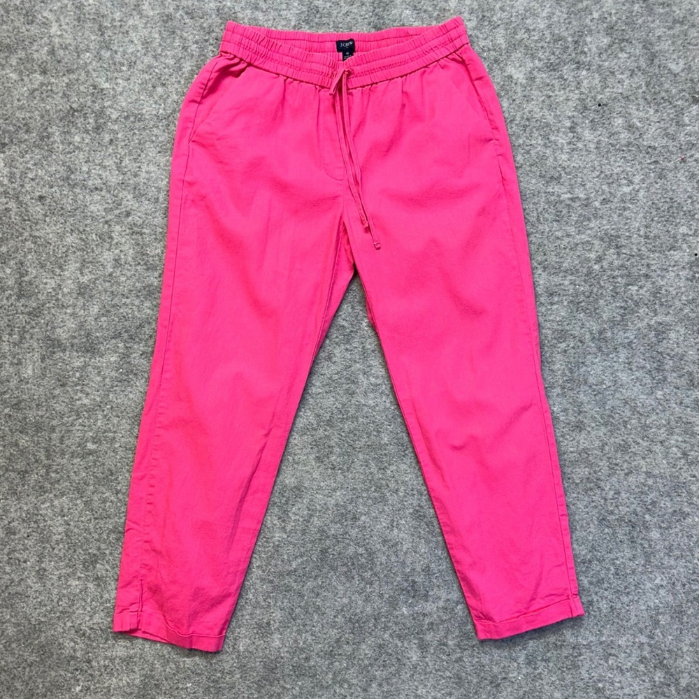 J.Crew Pull On Pants Womens Size 6 Pink Linen Blend Cuffed Tapered